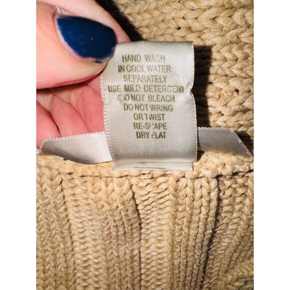 VTG Jillian Nicole Tan Chunky Cable Knit Fisherman Sweater L Cotton Sustainable - Picture 5 of 8